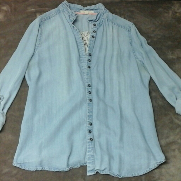 Chambray button-up with lace - Picture 3 of 3